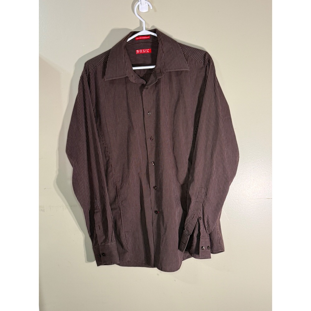 Soul Collection Mens Brown Pinstripe Button Down Shirt Long Sleeve Size Medium